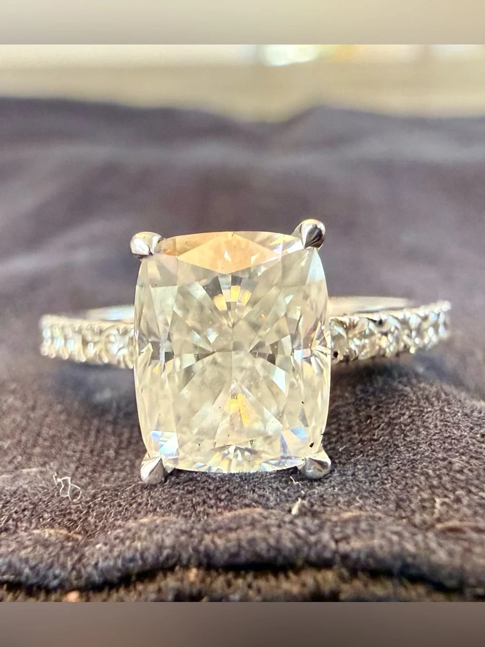 Elongated Cushion Cut 2.5 ct Moissanite Cathedral Setting Ring White Gold